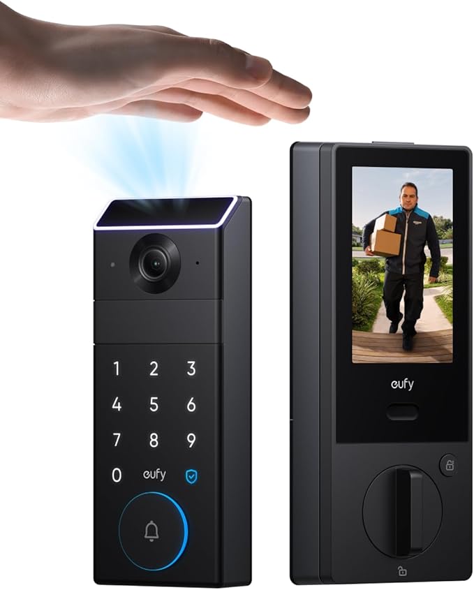 eufy FamiLock S3 Max Smart Lock with Palm Vein Recognition - Keyless Entry Door Lock for Front Door, 3-in-1 Wi-Fi Keypad D...