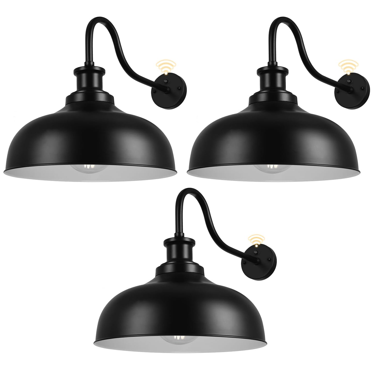 Diyel Dusk To Dawn Outdoor Barn Light 16 Inch Dome Outdoor Wall Sconce Farmhouse Exterior Wall Mount Light Wall Lighting Fixture Industrial Black Wall Lantern For Porch Garage  3 Pack