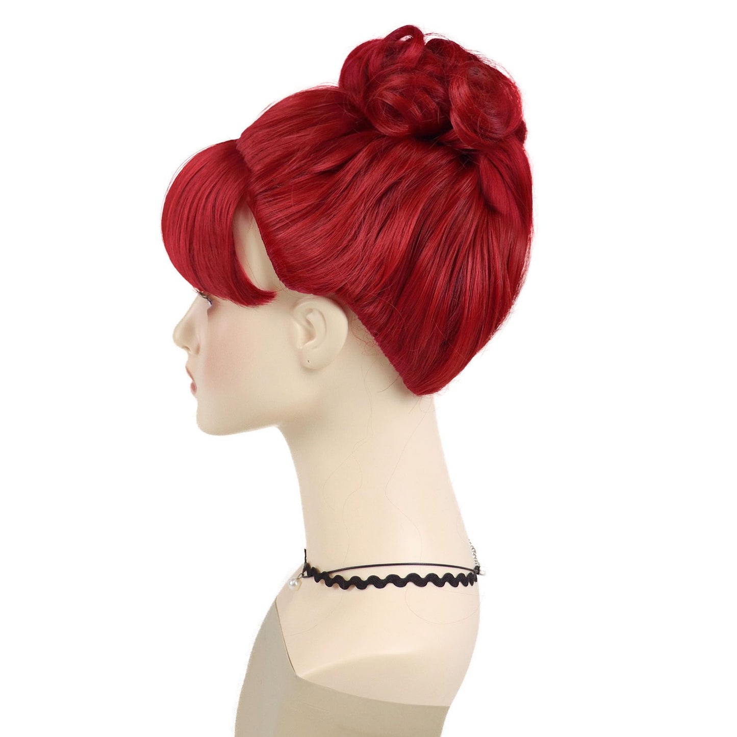 GNIMEGIL Hot Red Wig with Bangs Bun for Women Miss Dead Receptionist Costume Wigs Weaving Cap for Halloween Argentina Costume Co