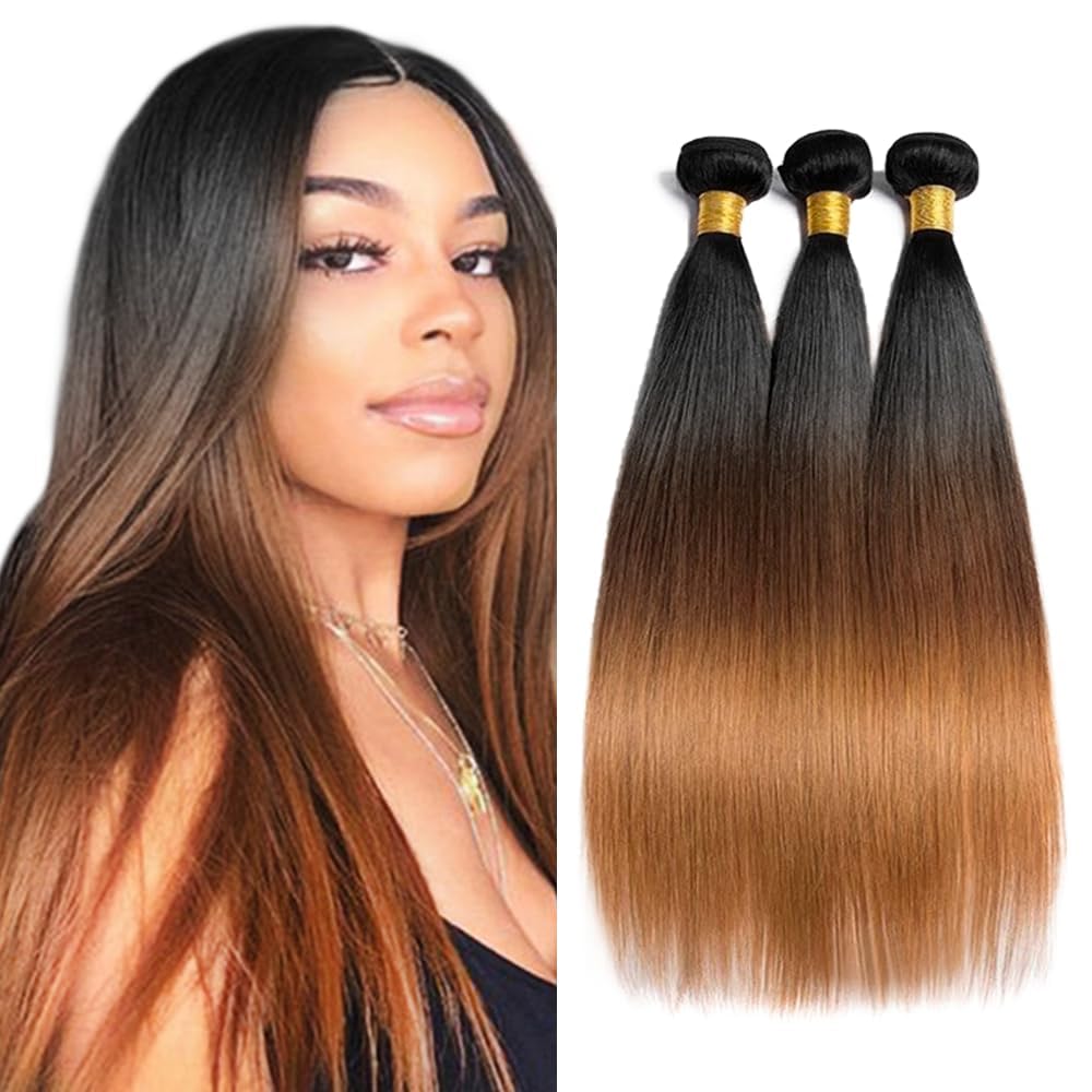 Lagalaga Bundles Human Hair 24 26 28 Inch Straight Wave Human Hair Bundles T1B/4/30 Omber Natural Chocolate Brown Unprocessed Br