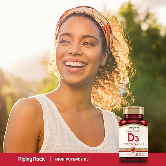 Piping Rock Vitamin D3 10000 IU | 250 Softgels | High Potency | Non-GMO, Gluten Free Supplement