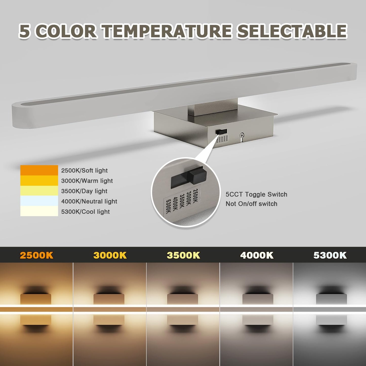 Joosenhouse Brushed Nickel Vanity Lights For Bathroom  5Cct Dimmable Vanity Light Bar  Above Mirror Makeup Mirror Light  Modern Bathroom Lighting Fixtures 23.6 Inch 20W