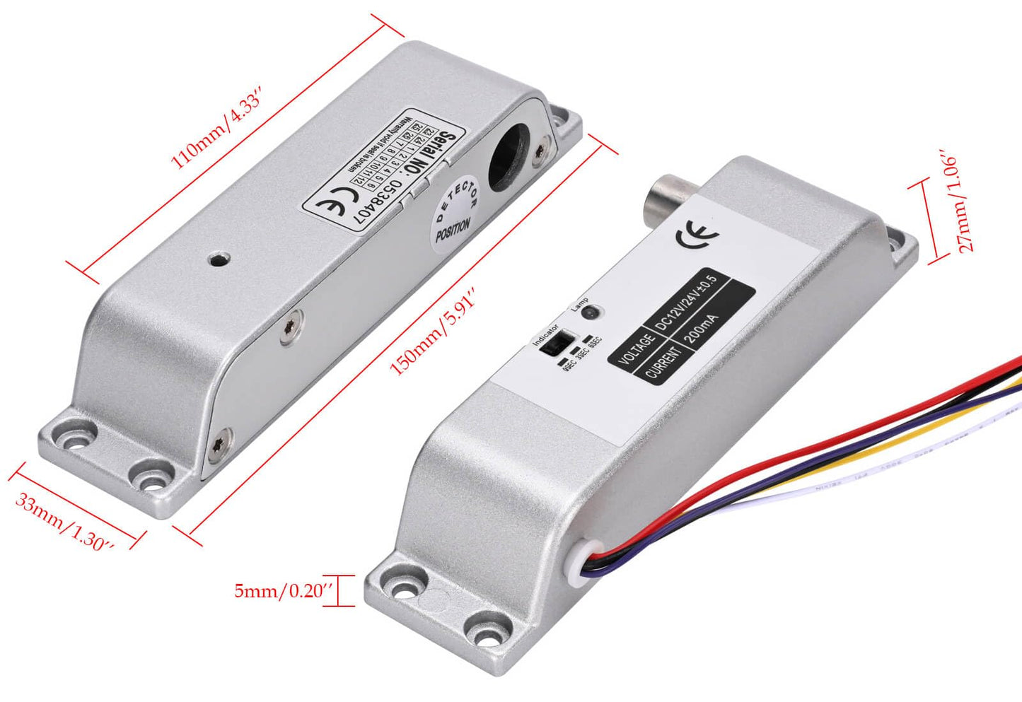 Electric Drop Bolt Lock NO Mode Fail Security DC 12V Electronic Bolt Door Lock for Access Control System with Time Delay