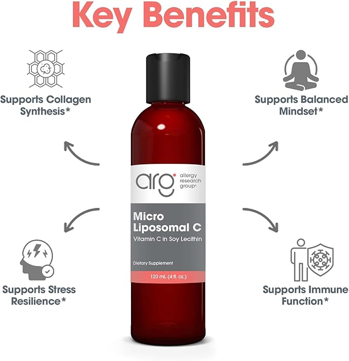 Allergy Research Group Micro Liposomal C 1000mg Supplement - Liquid Vitamin C, Sunflower Phospholipids, Sodium Ascorbate, Organic, Bioavailable, Non-GMO - 4 Fl Oz