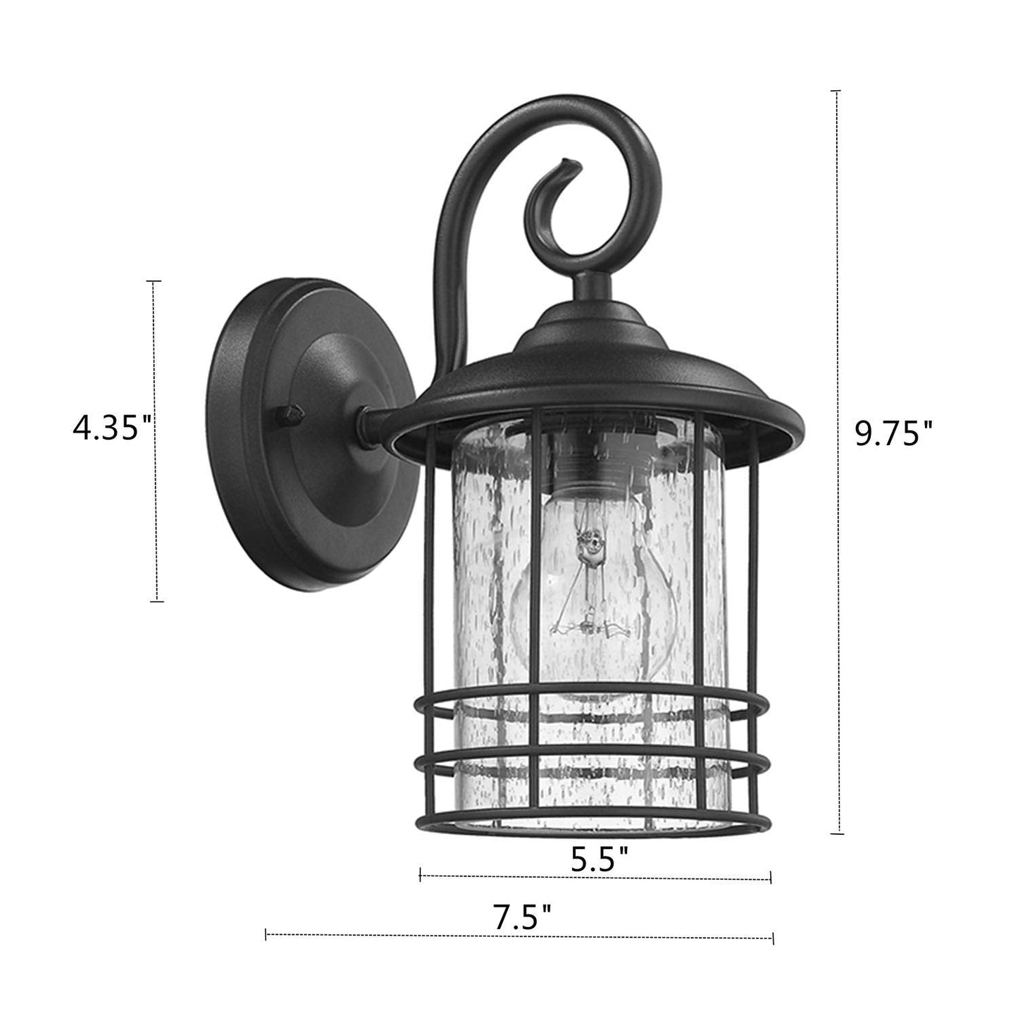 Micsiu Textured Black Outdoor Wall Light 2 Pack, 10 Metal Lantern With Clear Seedy Glass, Model A19010 For Entryway, Patio, And Garage