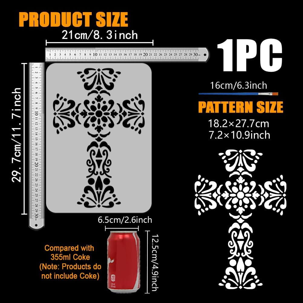 FINGERINSPIRE Cross Pattern Painting Stencil with Brush 8.3x11.7inch Flower Cross Drawing Template Floral Crossing DIY Art Home Decoration Stencil for Painting on Wood Wall Fabric Furniture