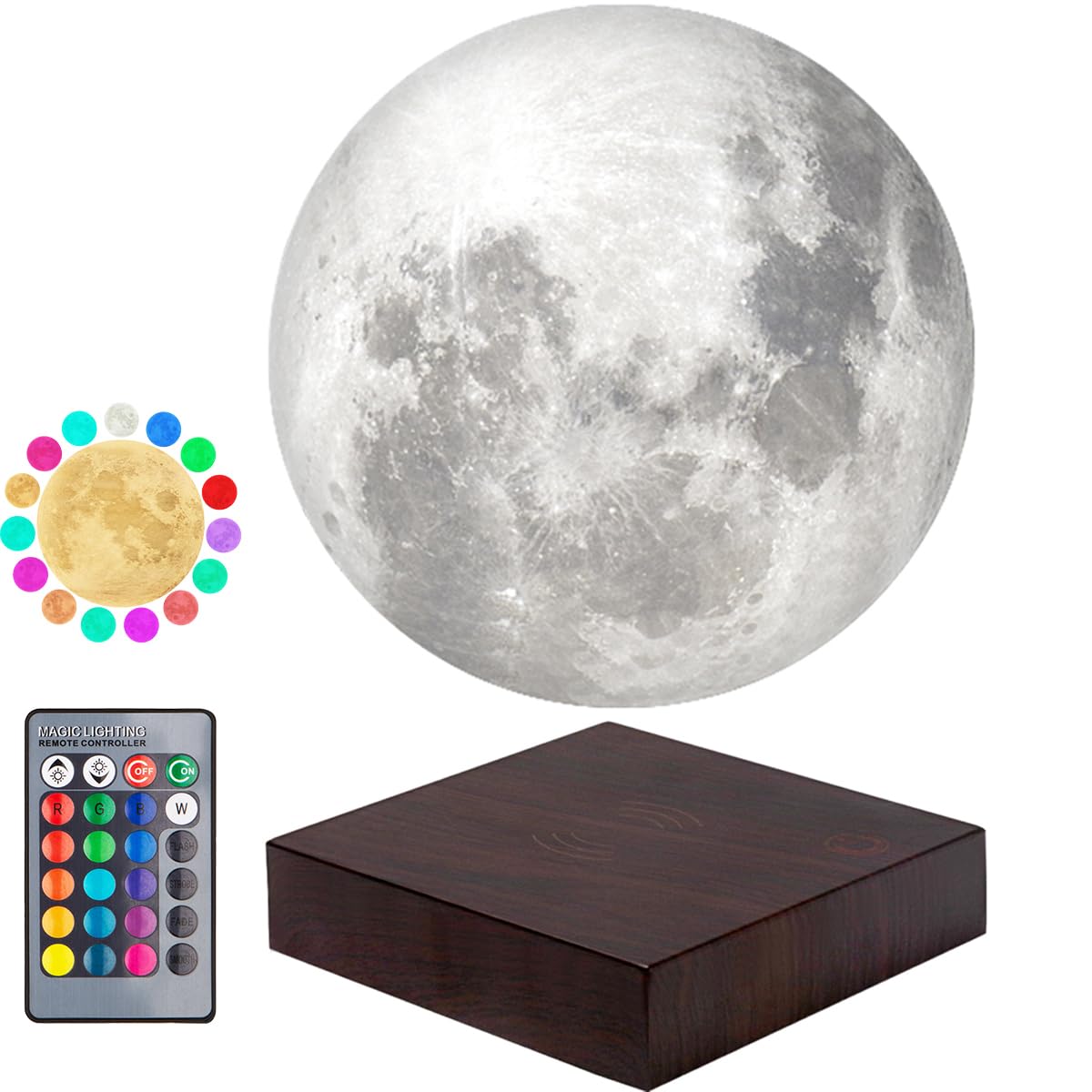 VGAzer 3D Printing Magnetic Levitating Moon Lamp - 6 Inch, ABS+PLA, 16 Colors, Model VA1213, Creative Home/Office Decor