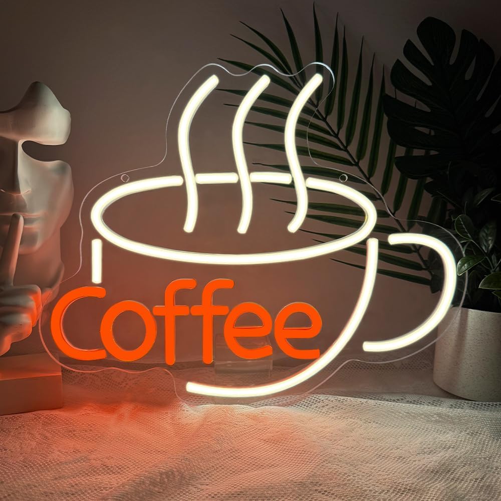 Coffee Neon Sign,Warm White Dimmable LED Light Signs for Wall Art Decor,Backdrop Gift for Coffee Bar/Shop/Station Man Cave Business USB Powered（13.8"*11.1"）