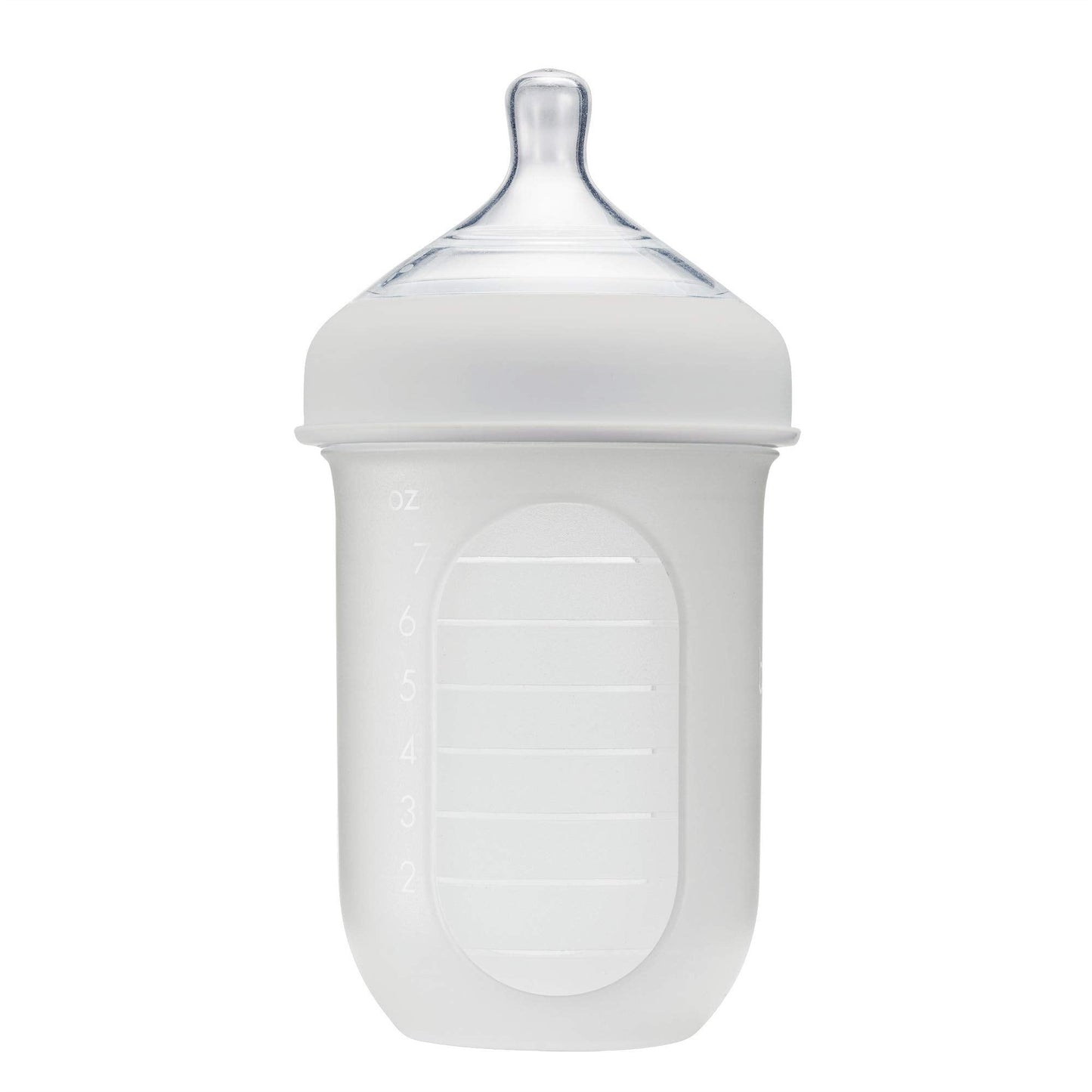 Boon Nursh Reusable Silicone Baby Bottle with Collapsible Silicone Pouch Design - Everyday Baby Essentials - Stage 2 Medium Flow Baby Bottles - Gray - 8 Oz