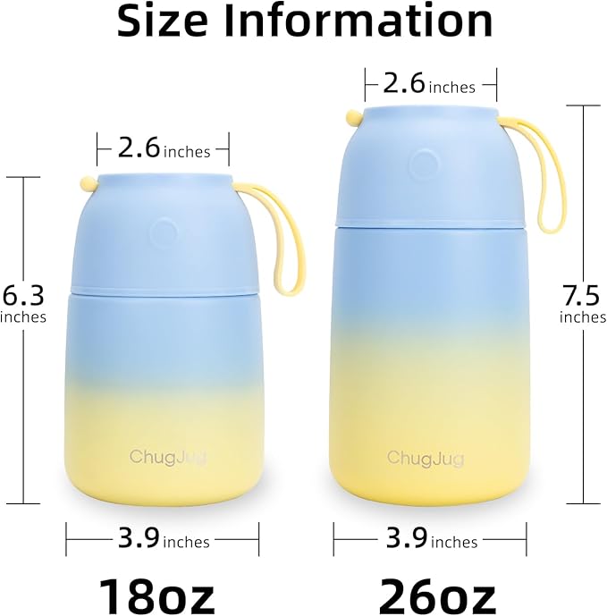 2 Pack Soup Thermo for Hot Food for Adults Kids, Vacuum Insulated Food Jar, Lunch Thermo Food Container for School Office, Cute Travel Food Flask with Spoon (26 oz,18 oz) (Blue)