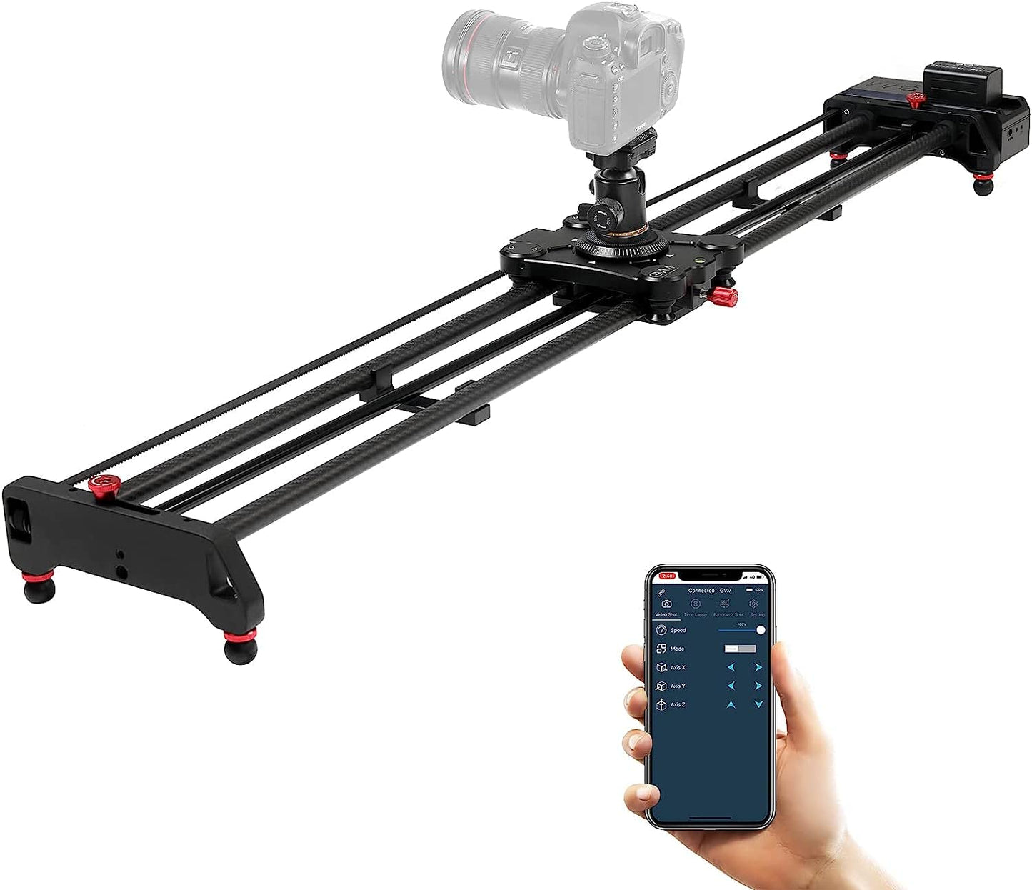 Gvm 48 /120Cm Motorized Camera Slider, App Professional Carbon Fiber Dolly Rail Camera Slider, Motorized Time Lapse And Video Sh