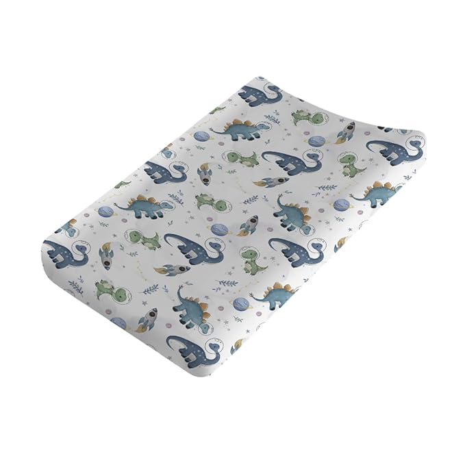 Watercolor Space Dinosaurs Baby Changing Pad Cover Dinosaur Rockets Planet Stars Leaves Diaper Changing Table Sheets for Girl Boy Soft Breathable Stretchy Fitted Change Pad Table Mats 32''x16''
