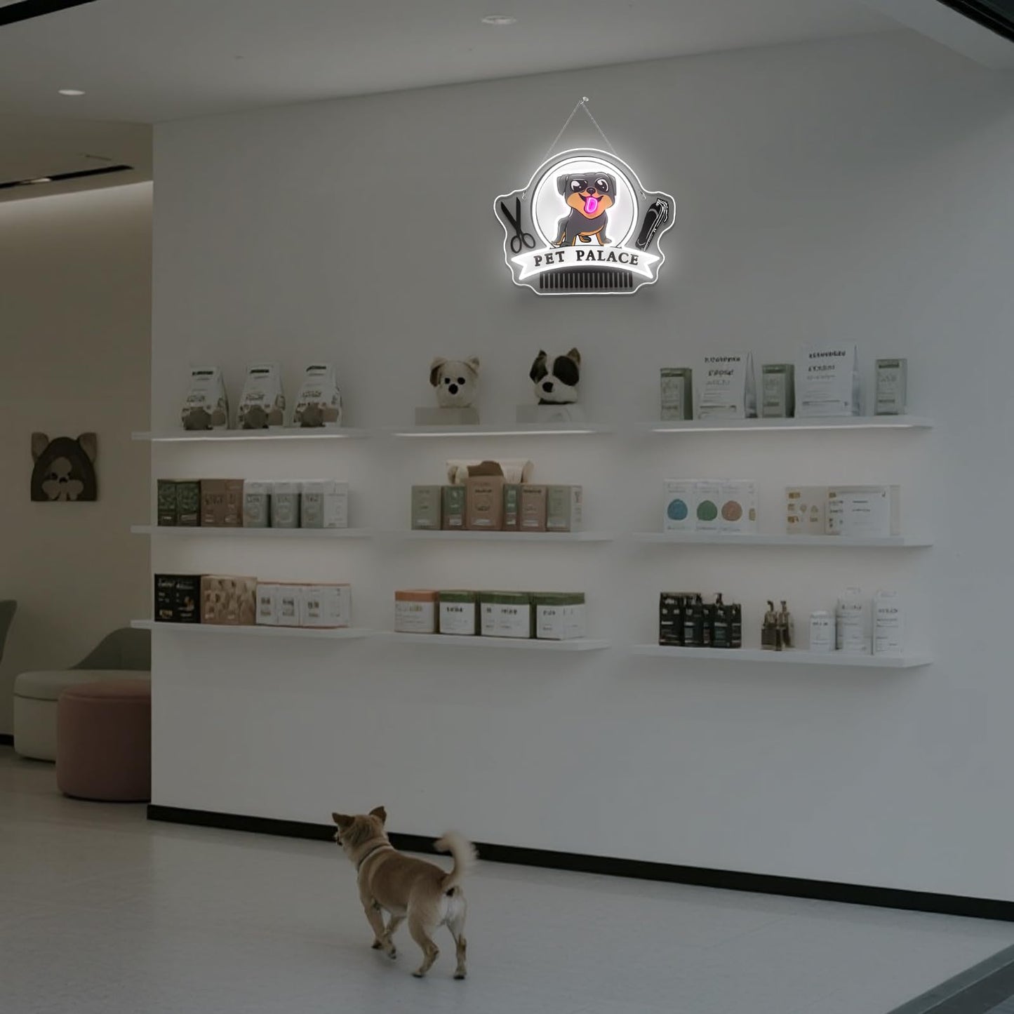 Faxfsign Pet Palace Neon Sign Dog Led Neon Signs For Wall Decor Pet Grooming&Hair Cut Salon Club Led Light For Animal Clinics Neon Wall Unique Gift For Pet Shop