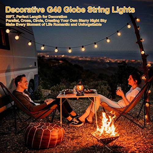 100ft 2-Pack Outdoor G40 LED Globe String Lights Dimmable Waterproof Shatterproof Light Strings with 52 Bulbs Connectable ...
