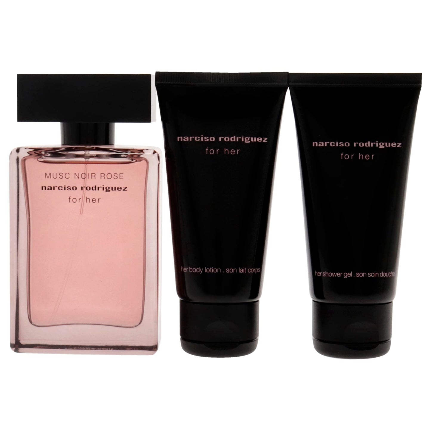 Narciso Rodriguez Gift Set: Musc Noir Rose 1.6oz EDP Spray, Body Lotion, Shower Gel for Women