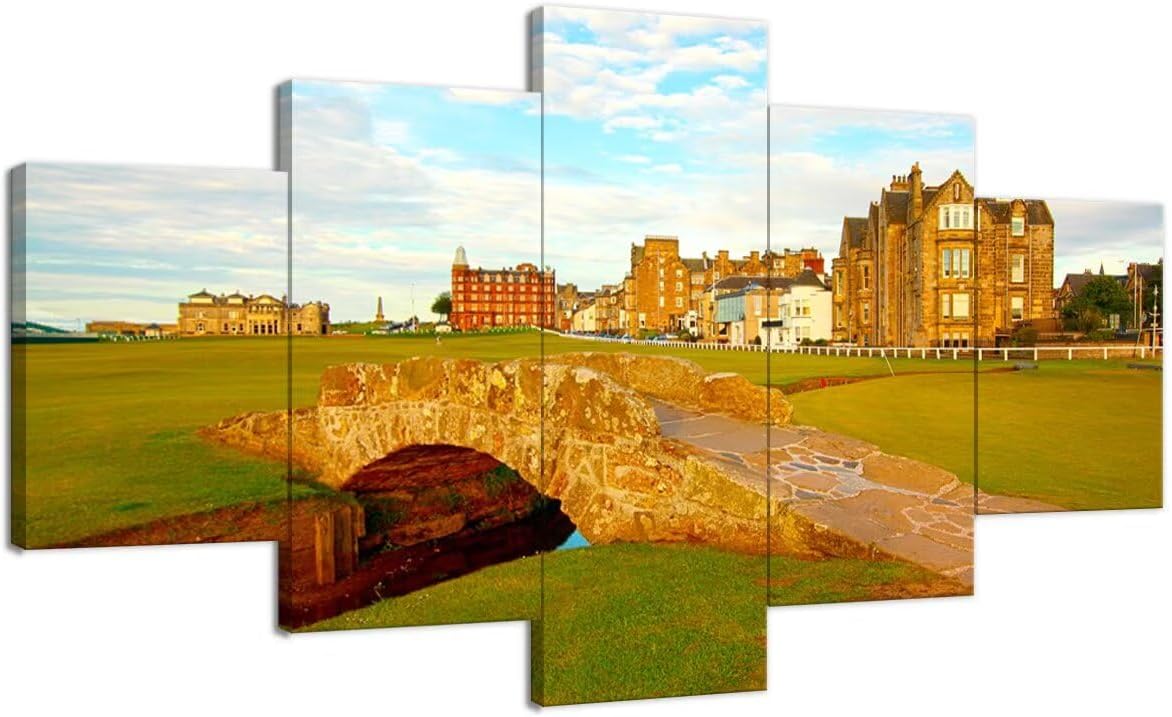 St Andrews Golf Course Wall Art for Living Room Bedroom Home Decorations St Andrews Swilcan Bridge Pictures Posters Framed Artwork Canvas Prints Ready to Hang(60''W x 40''H)