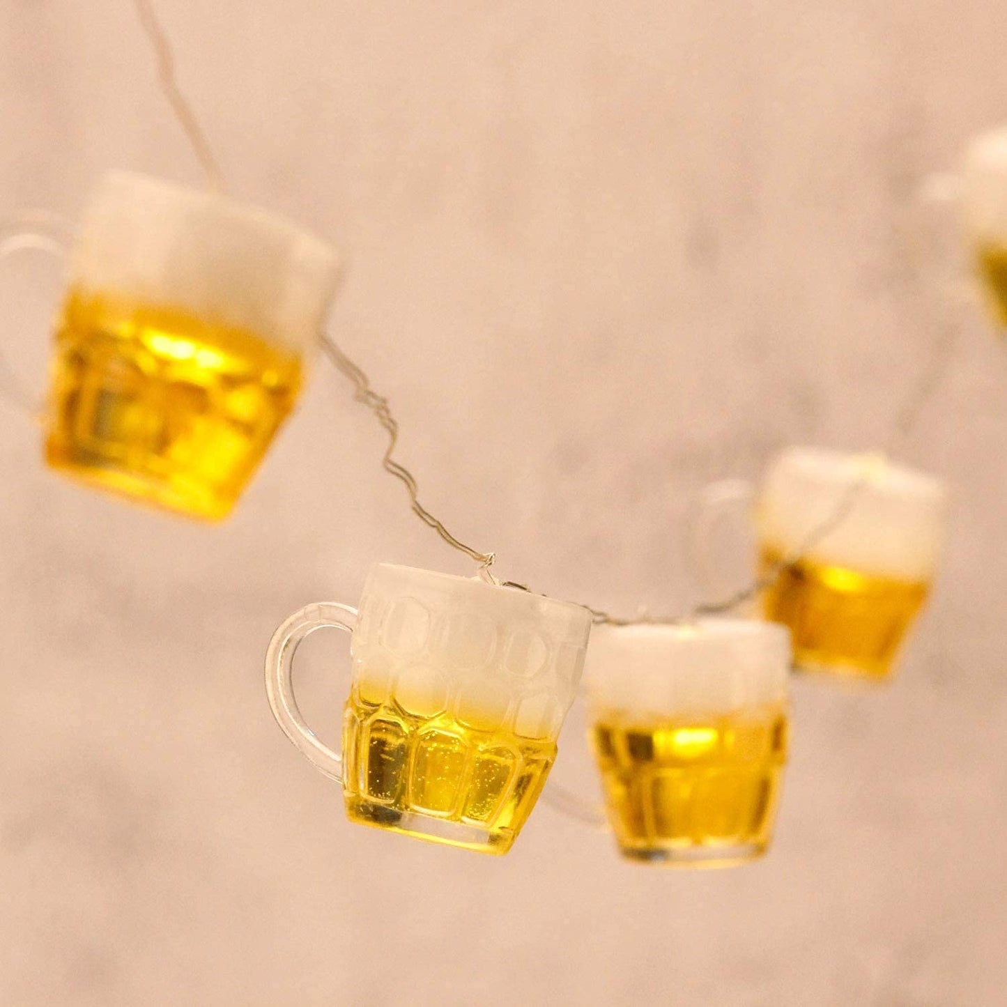 FLAVCHARM 3D malt-inspired Mug String Lights with Remote, USB/Battery Operated, 10ft, 15 LEDs, Copper, St Patricks Day Decorations