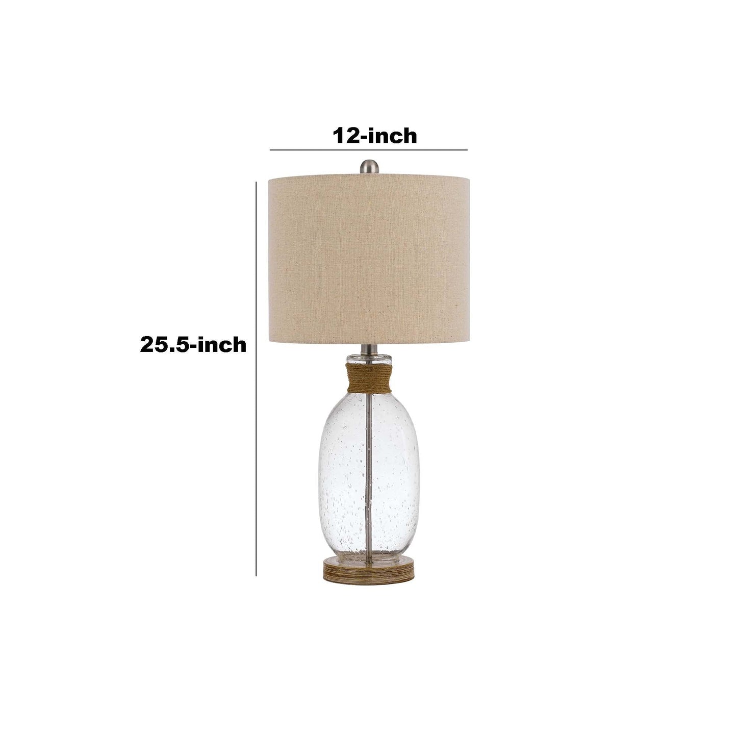 Benzara Table Lamp with Bubble Glass Body, Rope Accent, Beige, Model BM241867