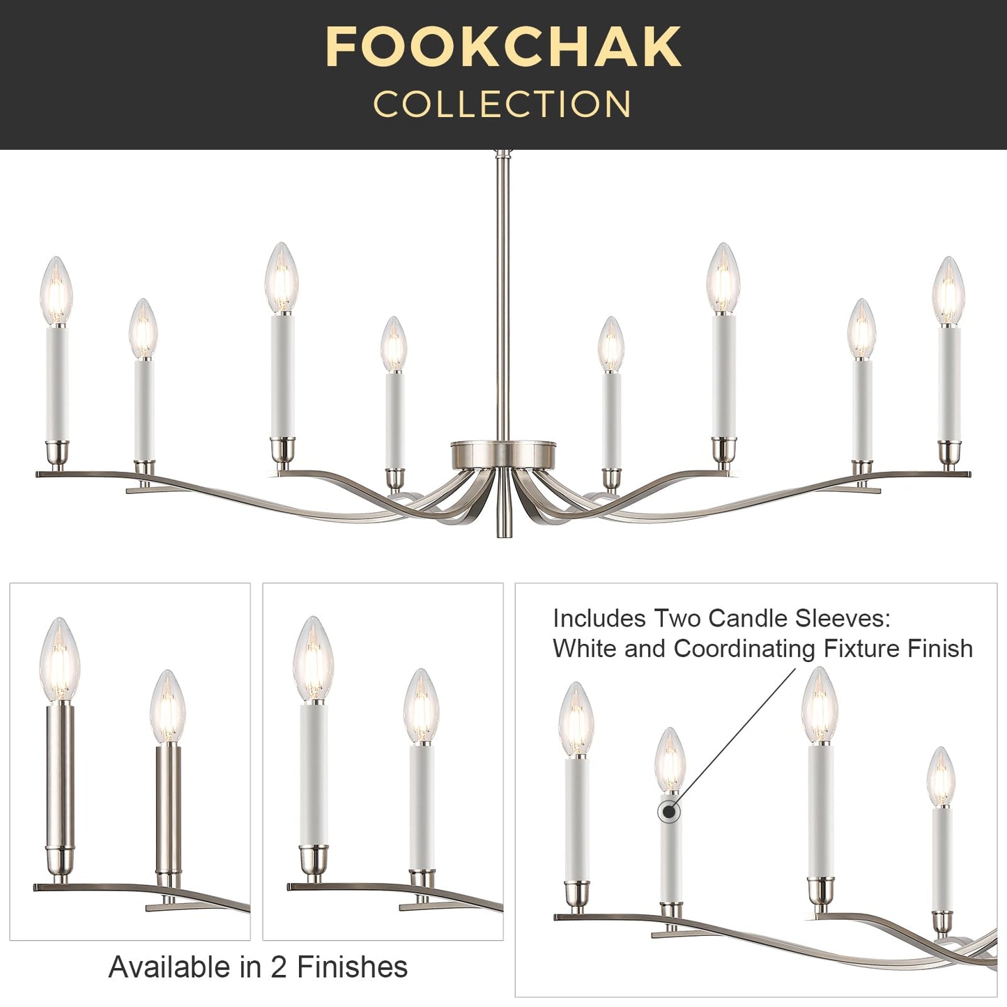 Fookchak Nickel Chandeliers For Dining Room  8-Light Chandelier Light Fixture Over Table Modern Candle Chandelier 44In Master Bedroom Chandeliers Lighting For Entry Foyer Bathtub Living Room