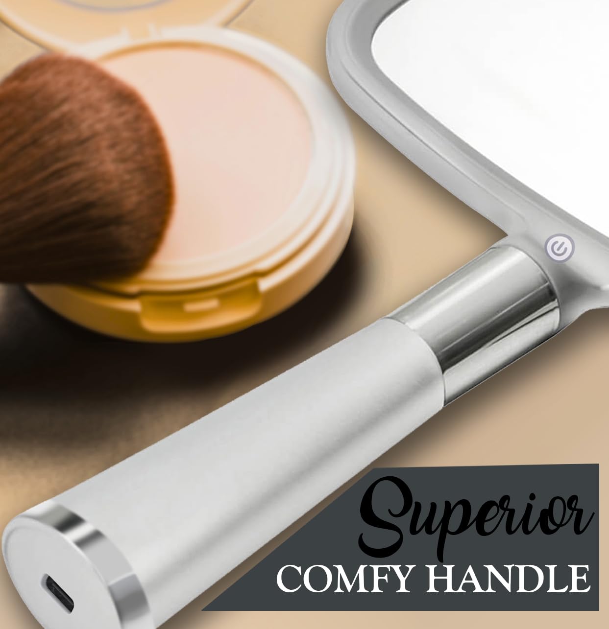 MIRRORVANA Lighted Travel Makeup Mirror - 2 in 1 Hand Mirror & Table Mirror with 3 Lighting Modes, Detachable Stand and Comfy Ha