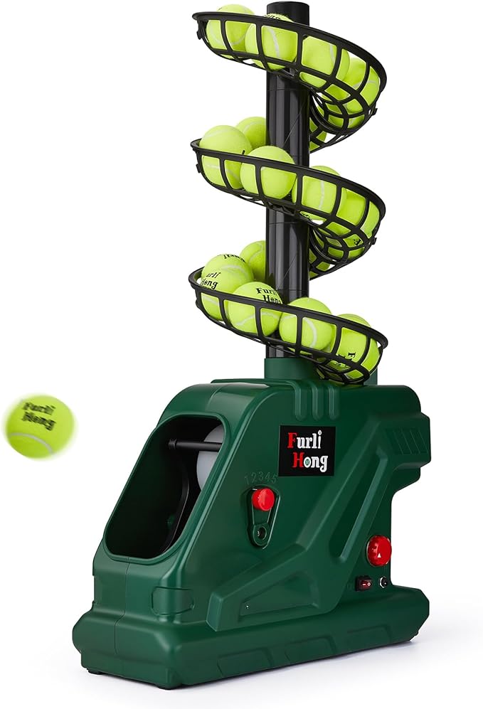 Furlihong 3819BH Portable Tennis Ball Machine – 5 Adjustable Angles, 2 Power Levels, 4 Serve Intervals, Up to 30 MPH, for ...