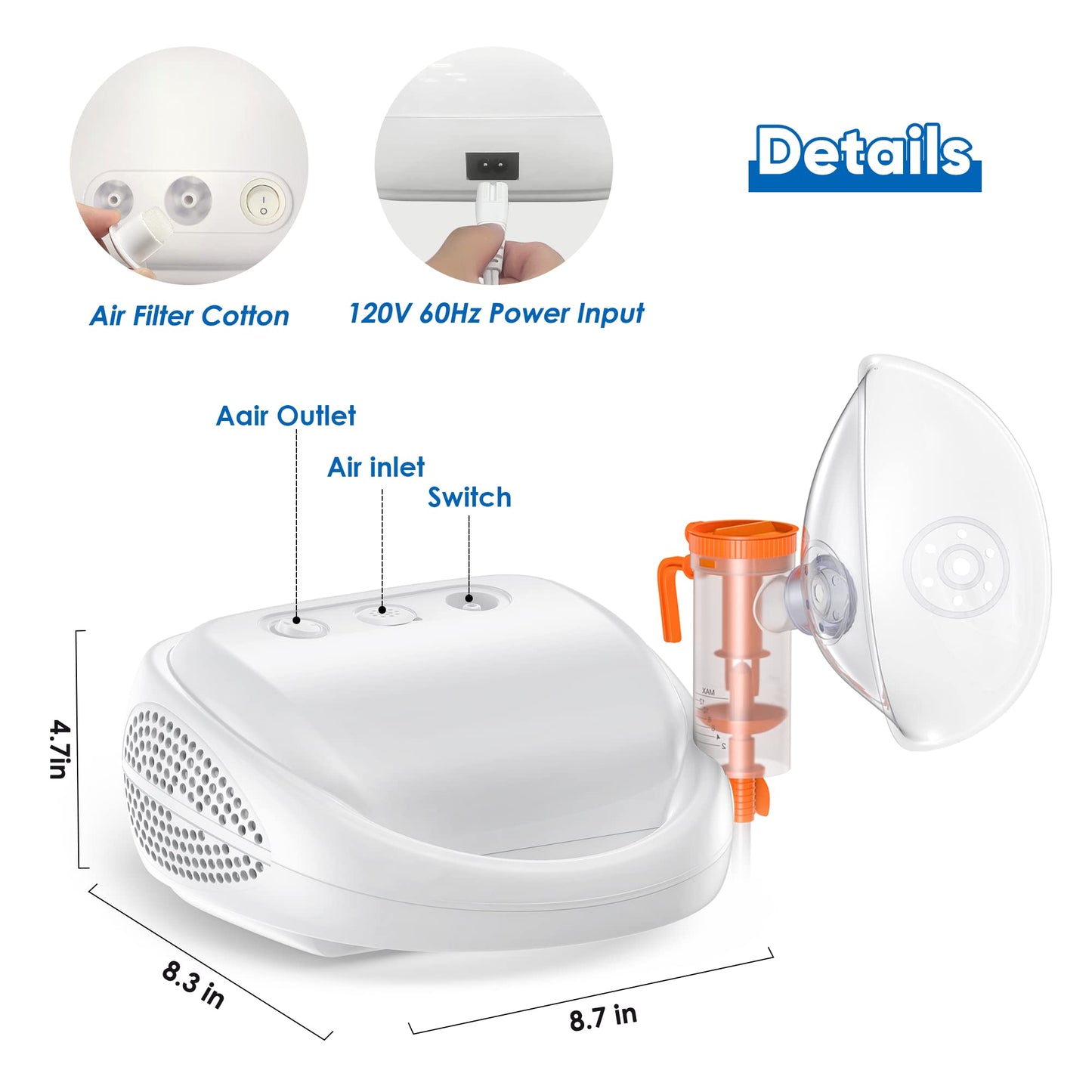 KOPACT Nebulizer Machine - Nebulizer Machine for Adults & Kids for Breathing Problems with 3 Masks and 1 Mouthpiece, Adjustable Amount Desktop Portable Nebulizer for Home Use