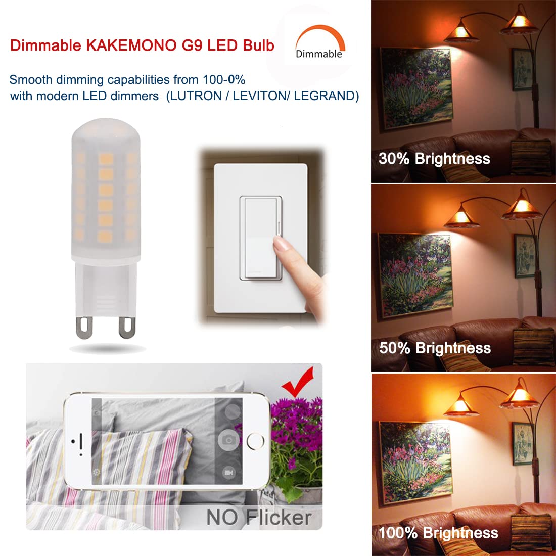 Kakemono G9 Led Bulb Dimmable 4W  40 Watt T4 G9 Halogen Equivalent 120V Chandelier Lighting  Soft Warm White 2700K  8 Pack
