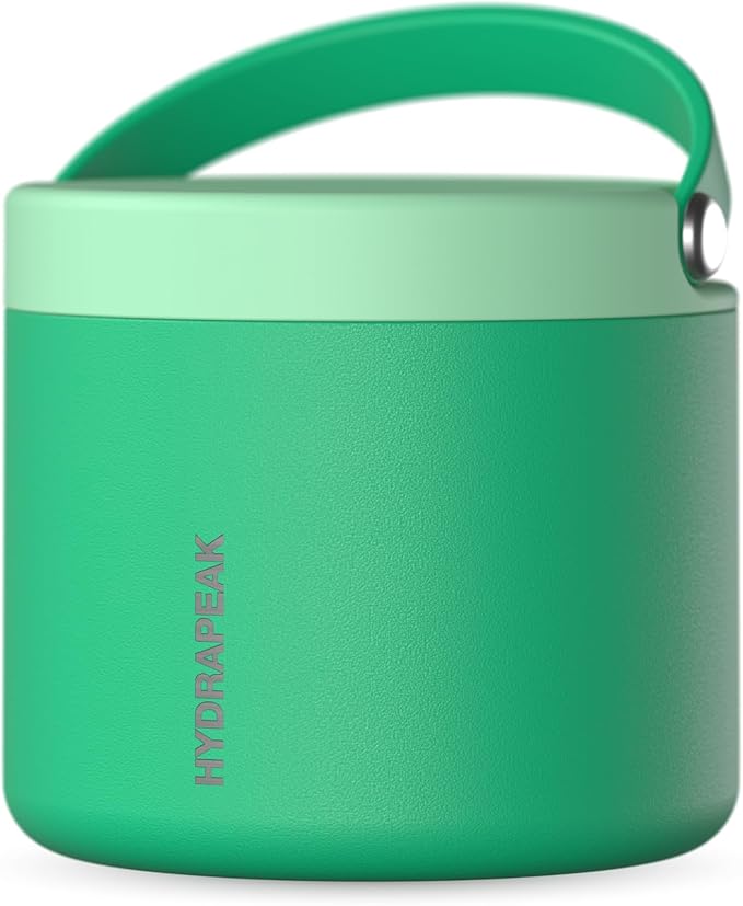 Hydrapeak 18oz Stainless Steel Vacuum Insulated Food Jar | Hot Food and Cold Food, Wide Mouth Leak-Proof Soup for Adults, 10 Hours Hot and 16 Hours Cold (Jade)