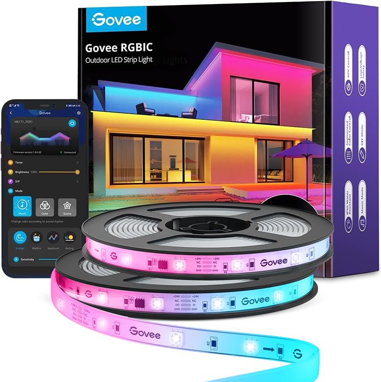 Govee Outdoor LED Strip Lights, 65.6ft RGBIC Waterproof Rope Lights, Smart WiFi, Multicolor, Model H6173