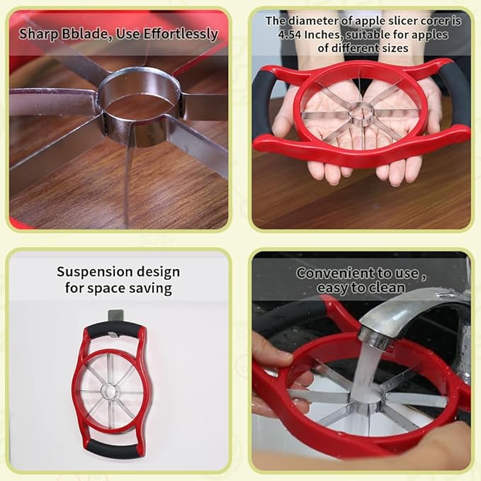 Newness 5.12 Inch Extra Large Apple Slicer, Heavy Duty Apple Cutter 8 Slices, Durable Apple Corer, Stainless Steel Apple Slicer and Corer - for Apple, Potato, Onion and More, Red