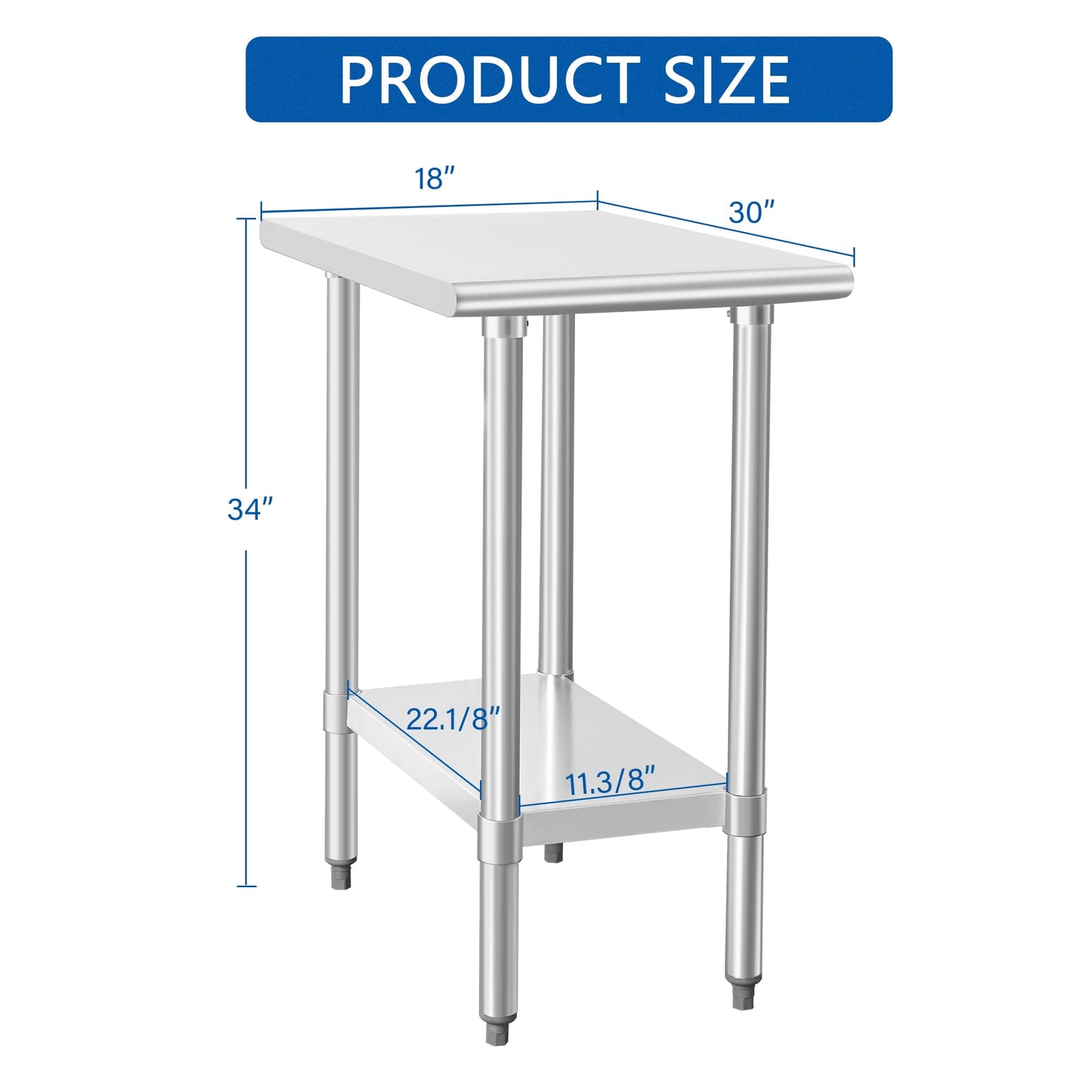 HARDURA Stainless Steel Table 30X18 Inches with Undershelf and Galvanized Legs NSF Heavy Duty Commercial Prep Work Table for Restaurant Kitchen Home and Hotel