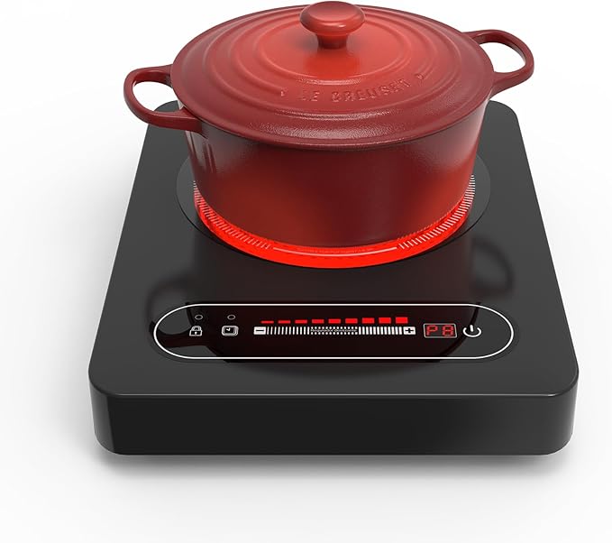 1800W Electric Cooktop, 11 Inch Portable Single Burner with Timer & Child Lock - 110-120V Compact Countertop Stove for Everyday Cooking in Kitchen, Dorm, RV or Office