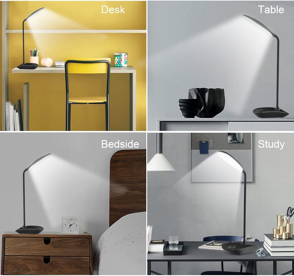 DEEPLITE LED Desk Lamp, 3 Level Brightness, Touch Control, 2 Pack, Black, Model OL-T04, Battery Operated, Flexible Gooseneck