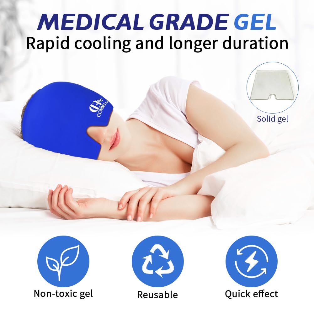 2Pcs Migraine Relief Cap, Soothing Headache Ice Face Mask Products, Hot and Cold Therapy, Migraine Headache Relief Cap for Migraine, Sinus, Puffy Eyes, Tension, Stress and Hangover (Pink+Blue)