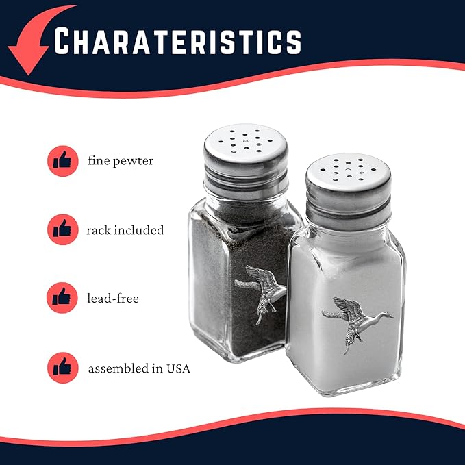 Heritage Pewter Pintail Duck Salt and Pepper Shaker Set of 2 Bottles | Expertly Crafted Pewter Glass