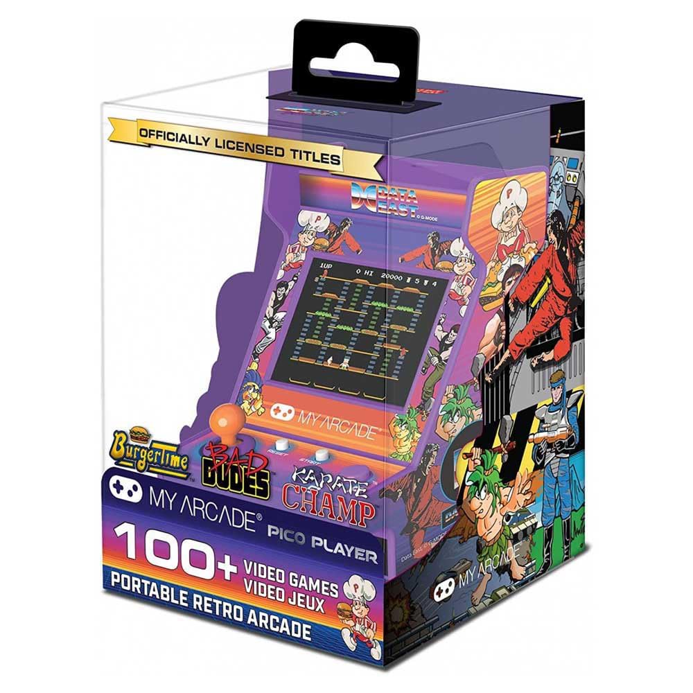 MY ARCADE Data East Hits Pico Player - Game for Kids and Adults, 3.75" Tiny Arcade Machine with 108 Retro Games, 2" Screen, Purple, Small