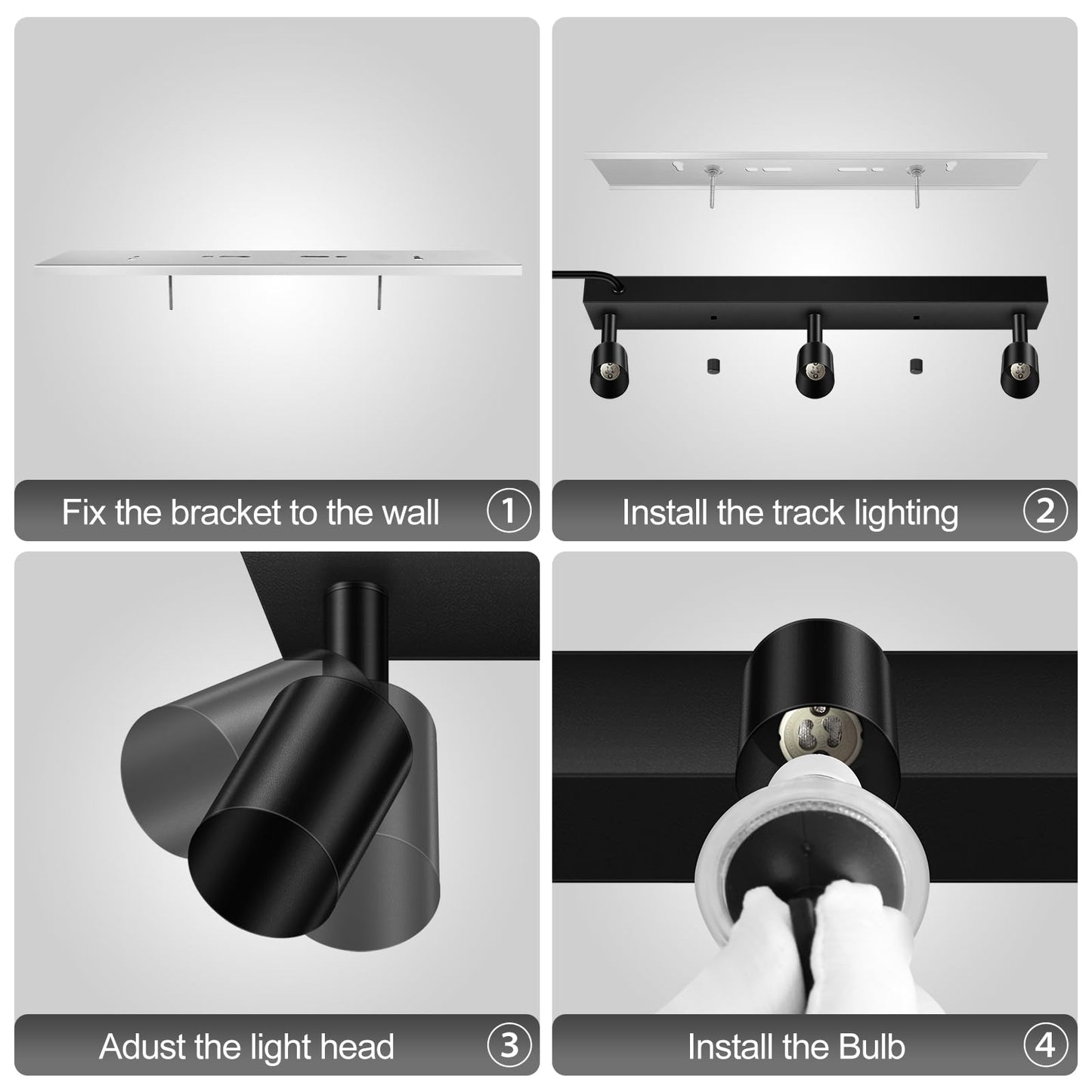 Plug In Track Lighting  16 Led Track Light Fixtures Ceiling  Black 3 Way Gu10 Wall Spotlight  Rotatable Track Head  Plug In Ceiling Light Kitchen Hallway Living Room 15 Foot Power Cord(No Bulb)