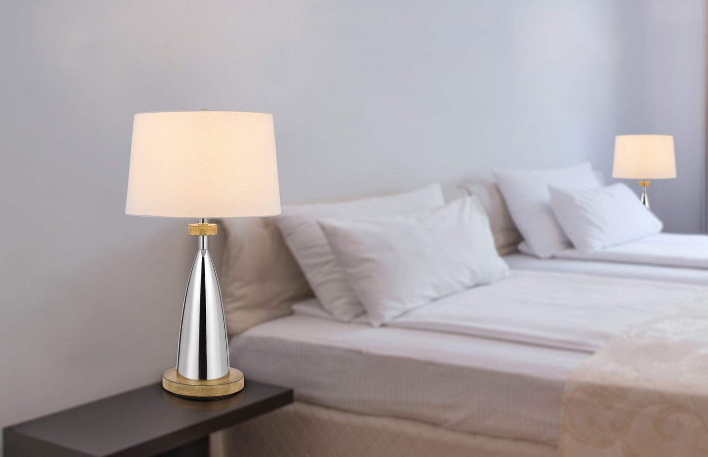 Homeroots Usb Table Lamp - 31 In. Silver Metallic With White Empire Shade, Model 524742
