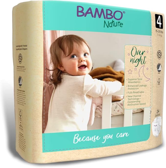 Bambo Nature Overnight Baby Diapers (Sizes 3 TO 6), Size 4, 96 Count
