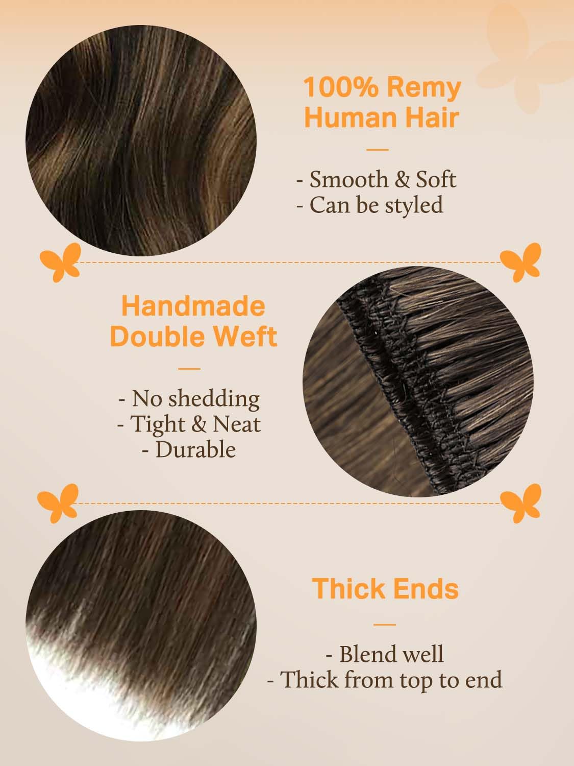 DOORES Sew in Real Hair Extensions for Women, 20 Inch 100g Balayage Light Brown to Light Chocolate Brown and Light Chestnut Brow