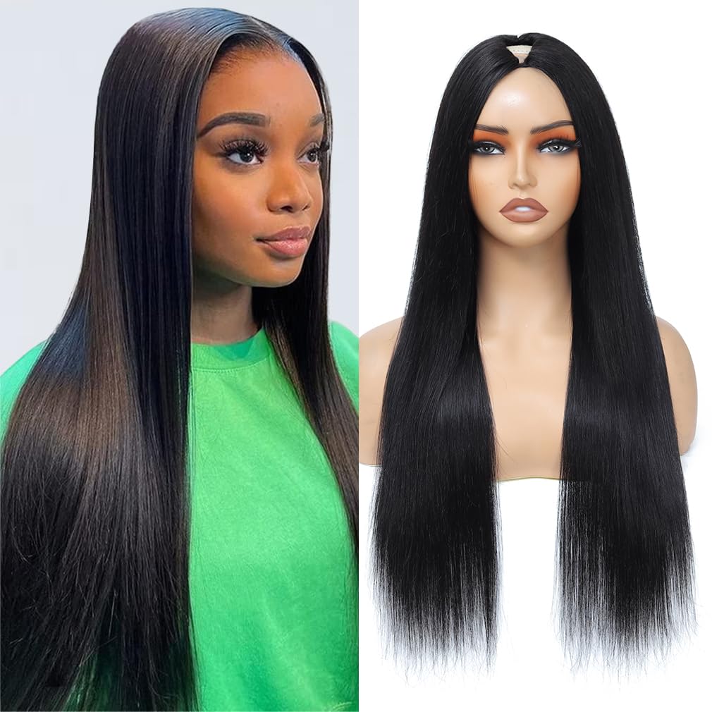 Aolvoblees V Part Wigs Human Hair Straight Minimal/No Leave Out Upgrade U Part Wig for Black Women V Shape 200% Density No Lace
