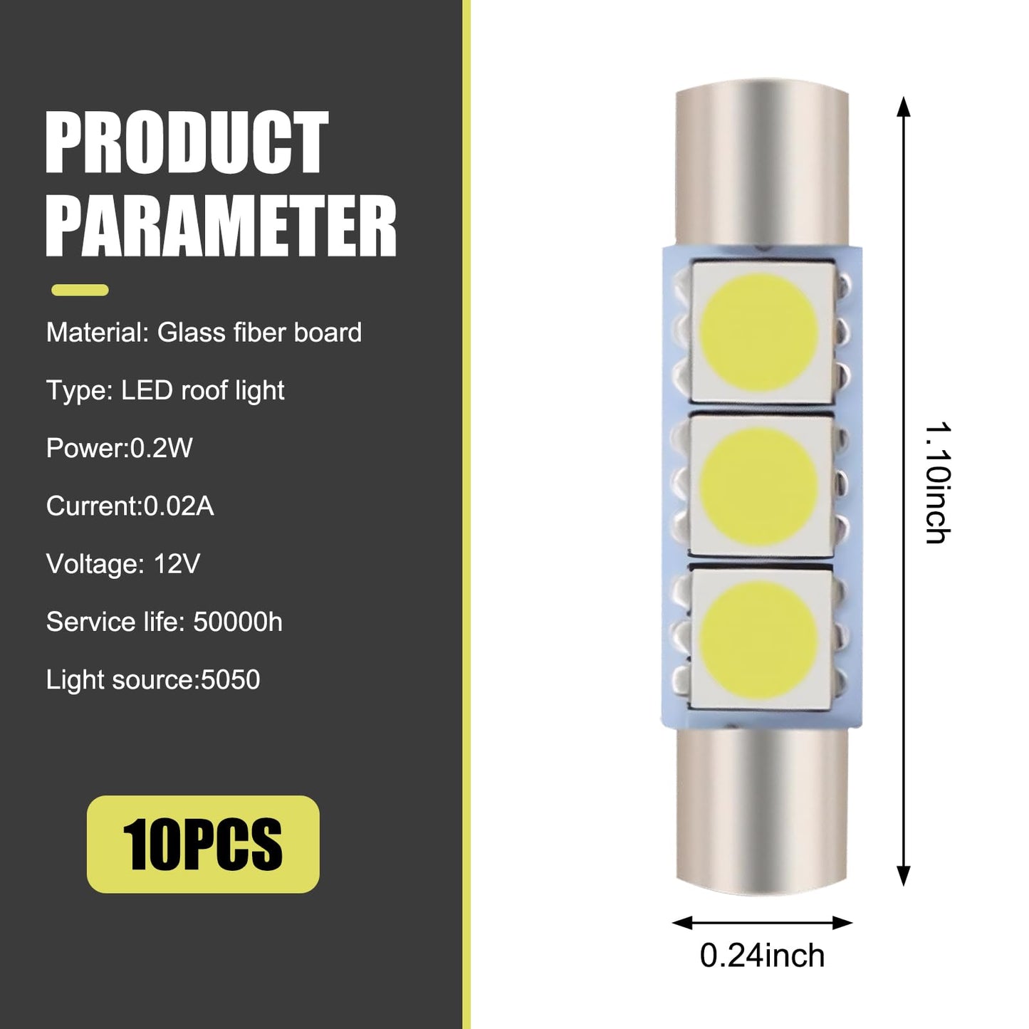 Awguka 10 Pcs Car T6 Vanity Mirror Sun Visor Led Light  5050-3Smd 12V Flat Head Dual Tip 180 Degree Lighting Reading Lamp  Plug And Play Interior Lighting Kit  Suitable For Most Cars (White)