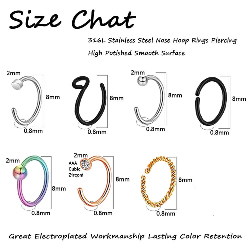 20G Black Surgical Steel Nose Screw Nose Stud Nose Rings Hoops Nose Hoop for Women Men
