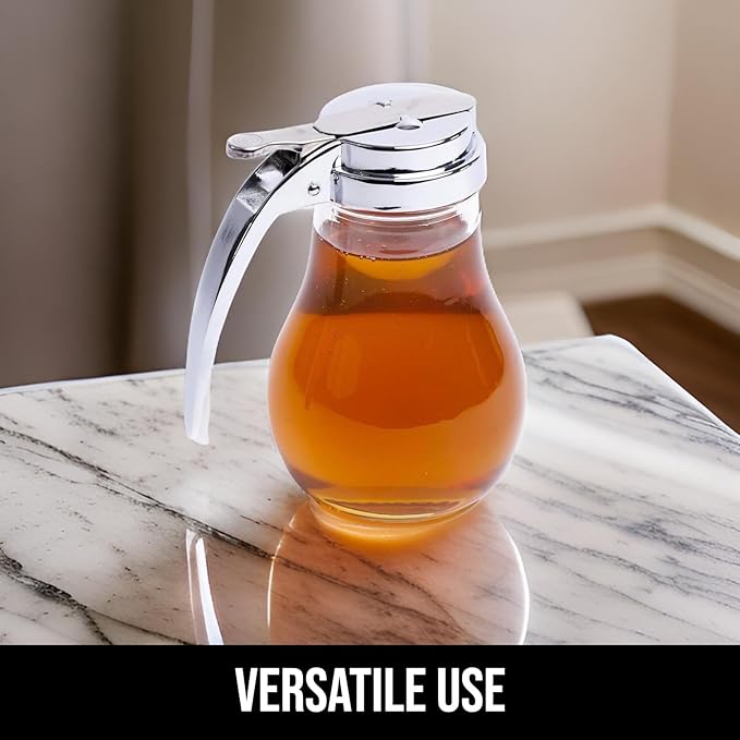 Glass Syrup Dispenser 14 oz – No-Drip Honey Dispenser for Maple Syrup, Dressings & Sauces – Durable Clear Glass, Easy Pour Spout, Leak-Proof Lid