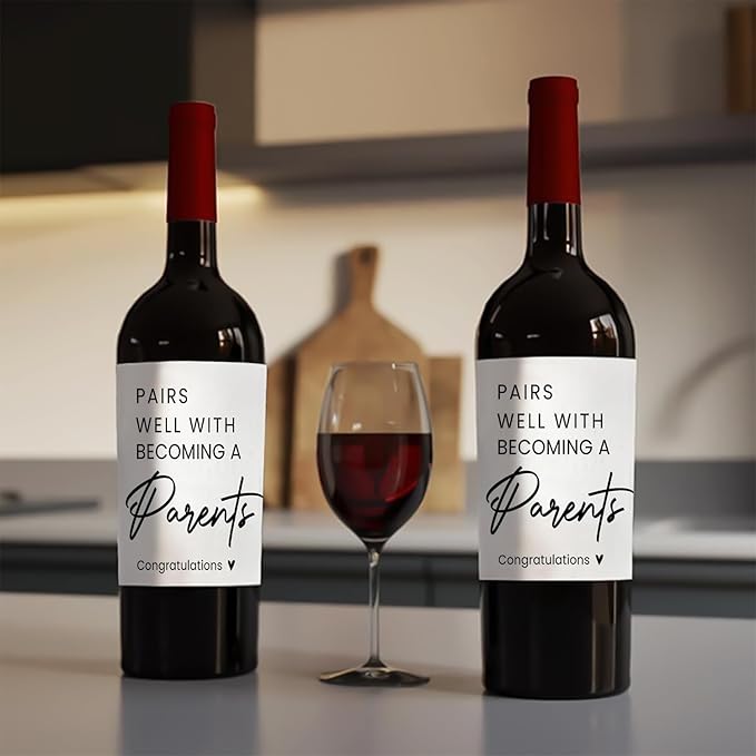 24 Pcs Parents Pregnancy Baby Announcement Wine Labels, Funny Pregnancy Baby Announcement Gifts for New Parents Wine Bottle Stickers Labels, Pairs Well With Becoming A Parents Wine Labels