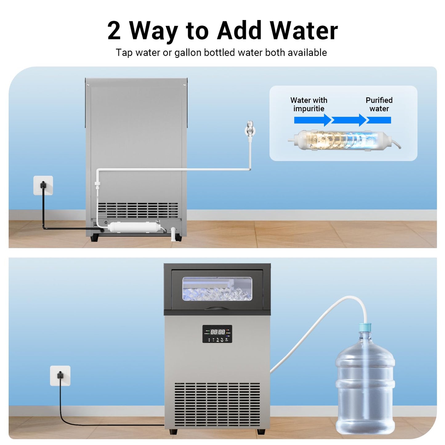 Commercial Ice Maker Machine, 200lbs/Day Under Counter Ice Machine with 50 Lbs Storage Bin, 55 Ice Cubes in 8-12 Mins Free Standing Ice Maker for Home/Bar/Restaurant/Outdoor