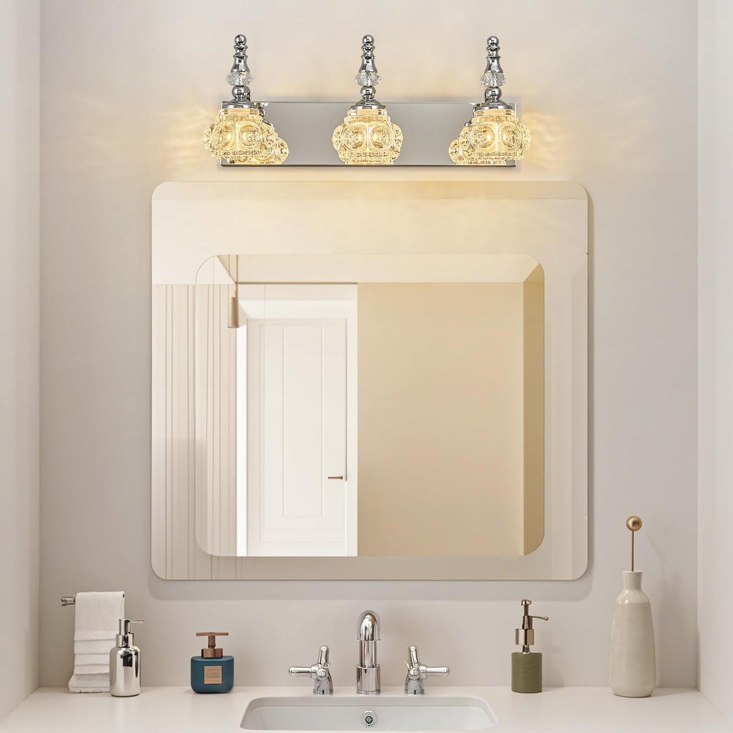 Lbsqj 3-Light Vintage Bathroom Vanity Light Fixture Industrial Chrome With Glass Shade Vanity Light Fixtures Over Mirror Glass Bathroom Vanity Lighting Fixtures G9 Bulb Wall Lights