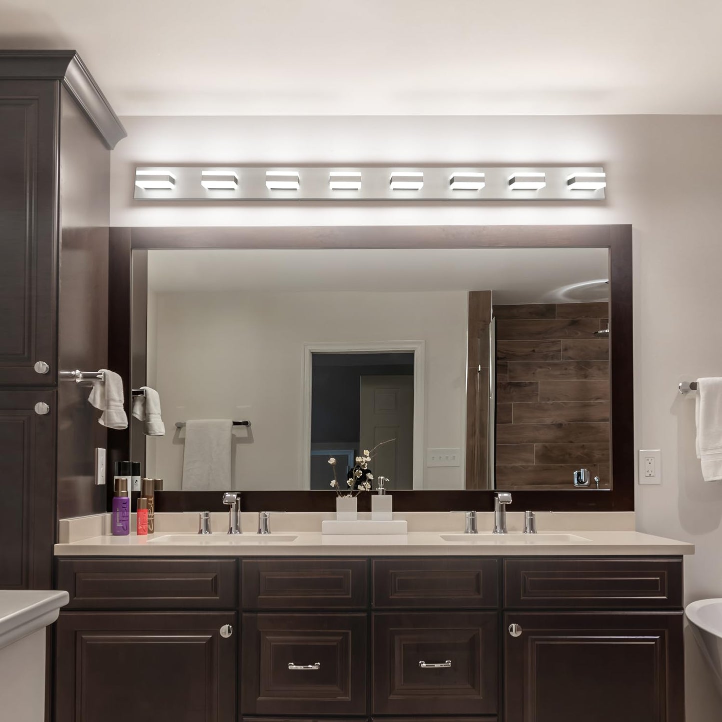 Solfart Bathroom Light Fixtures Brushed Nickel Vanity Lights For Bathroom Above Mirror  8 Light Led Lighting Fixture  Nickel Vanity Light  61 Inch Vanity Light Over Mirror