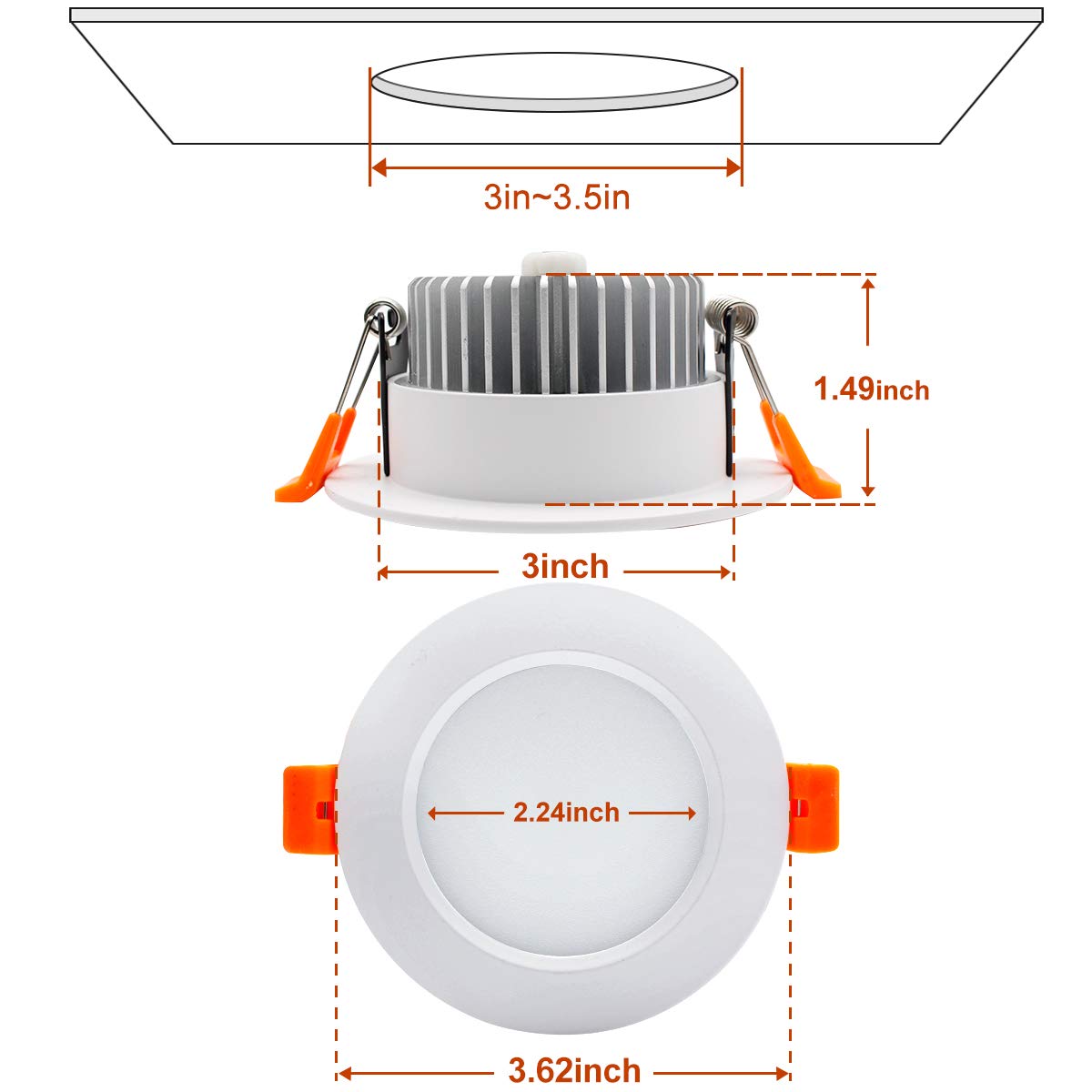 YGS-Tech 3.5 Inch LED Recessed Lighting, Dimmable 7W, 3000K Warm White, Plastic, 4 Pack