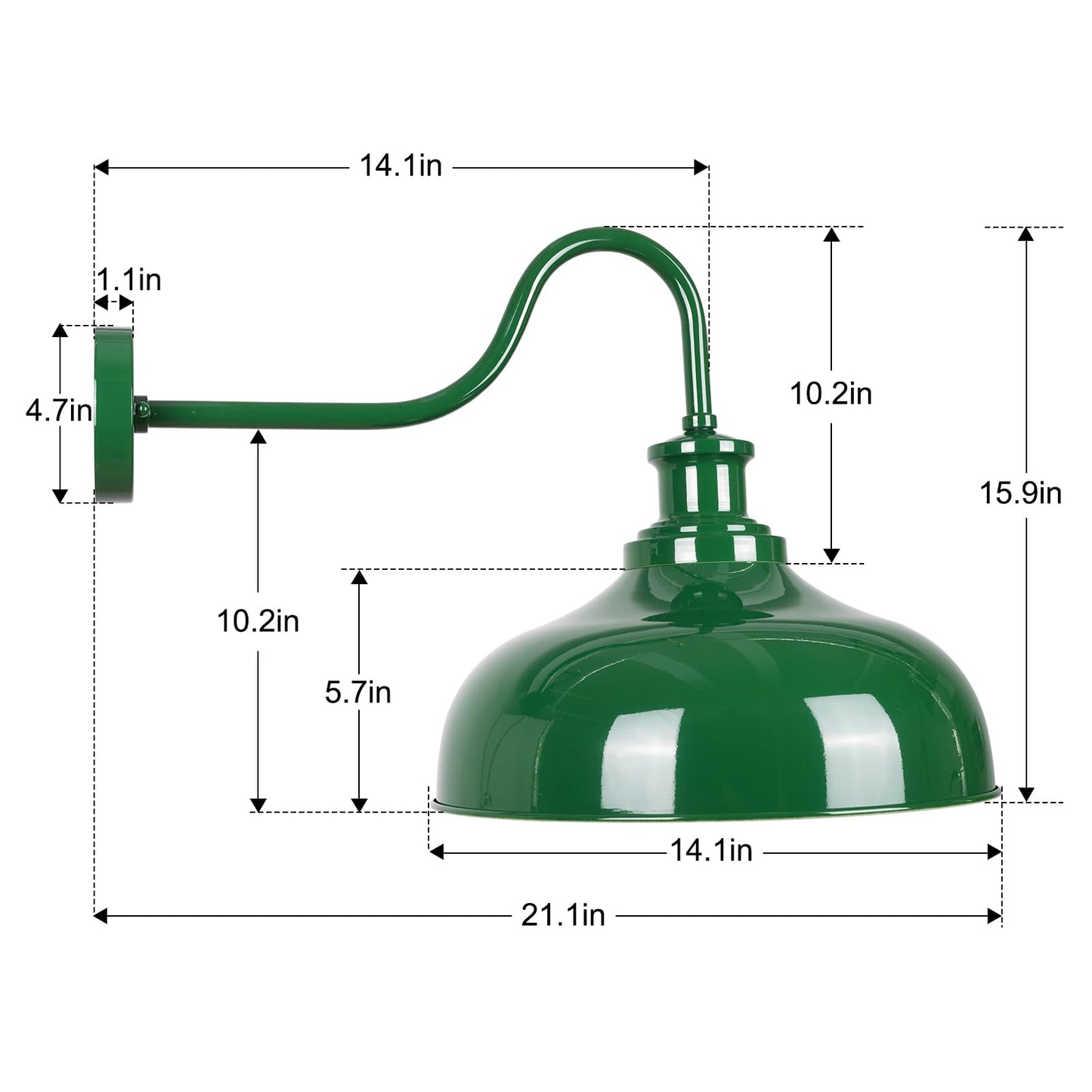 Diyel Outdoor Barn Light  14 Inch Dome Rustic Outdoor Wall Sconce  Farmhouse Exterior Wall Mount Lighting Fixture  Industrial Green Wall Lantern For Porch  Entryway  Garage  Rz007M Gr+Wh